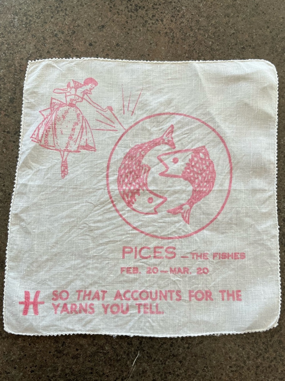 Antique Pices/ Pisces Astrology Handkerchief or Sewing Panel